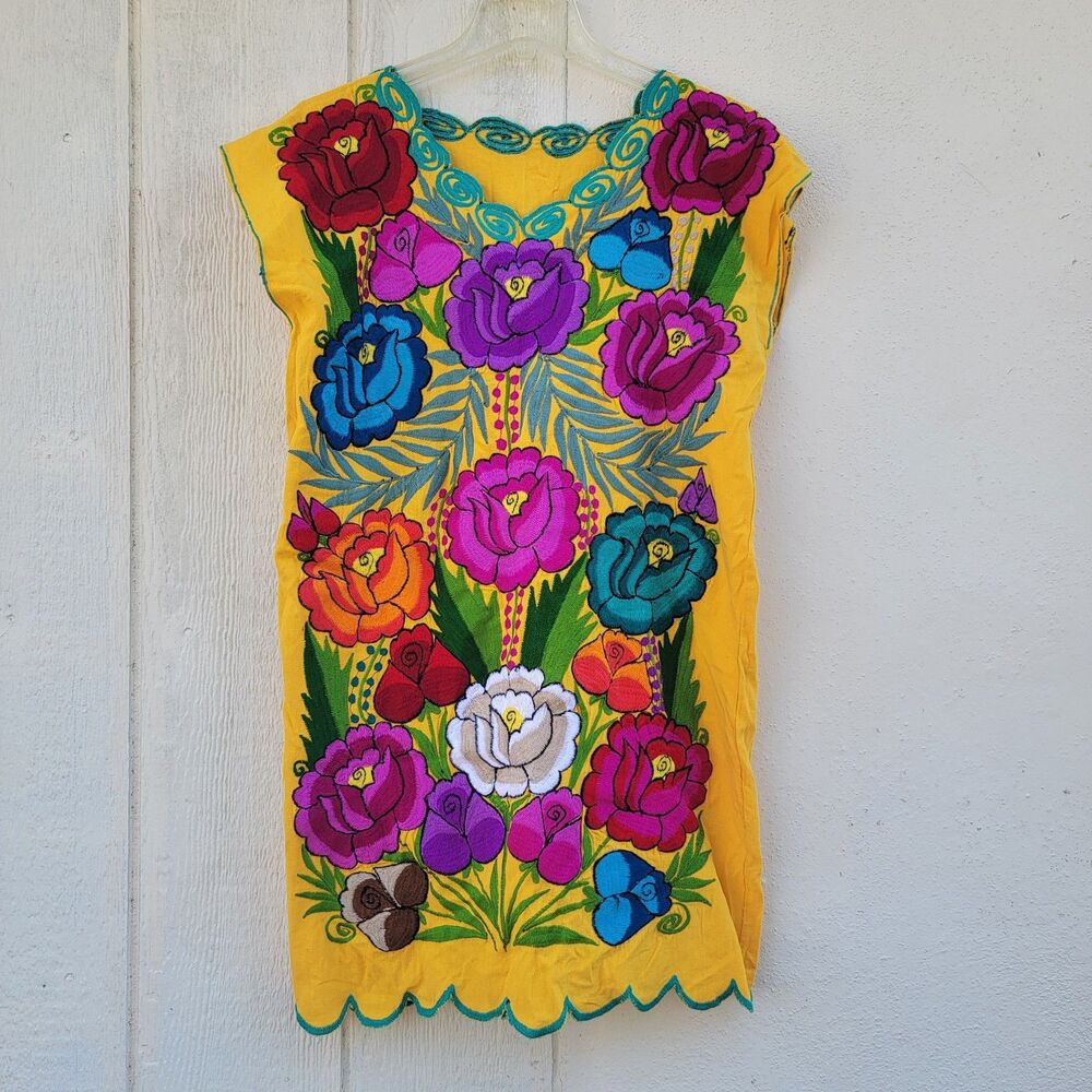 Colorful Boho floral embroidered dress/tunic Vneck sleeveless